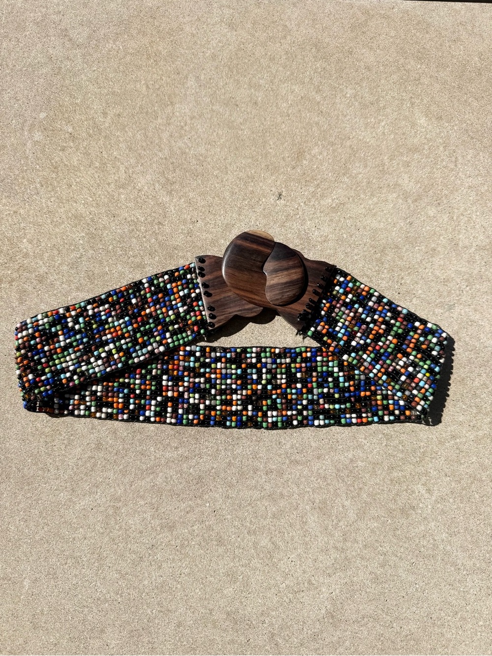 Colorful Seed Bead Wood Clasp Buckle Boho Festival Ethnic Tribal Stretch Belt